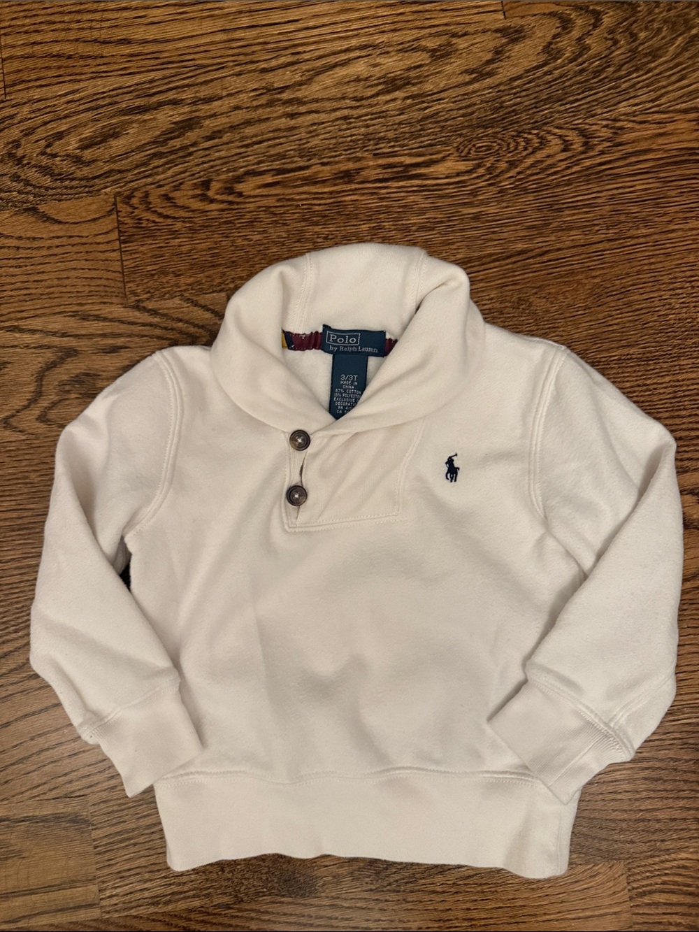 Polo by Ralph Lauren Cream Shawl-Collar Crewneck Sweater with Navy Pony